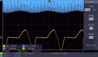 Measurement of 6SH2P tube Theremin phase-detector RF & AF waveform voltage @ control- and screen grid (pitch 217Hz, oscilloscope screen view)